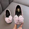 Sneakers Airyfu Spring Childrens Lace Bow Princess Shoes Girls Colorful Sequin Leather New Soft Sole Wedding H807 Q240412