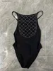 Kvinnors badkläder 2023 Designer Bikini Swim Suit Women Sexig högklippta paljett baddräkt damer backless svart dam sommarstrand baddräkter badkläder c240412