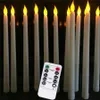 Pack of 12 Warm White Remote Flameless LED Taper Candles Realistic Plastic 11 inch Long Ivory White Battery Operated Candlestic Y233C