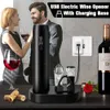 Elektrisk vinöppnare med laddningsbas Automatisk korkskruvluftare och folie Cutter för kök barfestgåvor 240407
