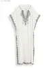 Grundläggande casual klänningar Lorylei 2024 Stående krage broderad kaftan kvinnlig fashionabla mantel Boho Party Holiday House Robe Beach Dresses Q1545 T240412