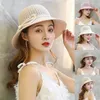 Berets Summer Femme Chapeau Bowknot Ruban large Brim Panama Chapeaux UV Protection Soleil Femelle Sunshade Sunshade Cap