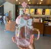 600ml rosa sakura linda gato tazas de paja de vidrio copa de bebida fría product9785419