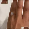 Wedding Rings Jva Vvs1 Clarity 2.5 Carat Moissanite 8.5Mm Round Brilliant Cut Sier Plated Yellow Gold 6-Prong Drop Delivery Jewelry R Dhzbe