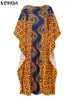 Lässige Kleider Vonda Sommer Frauen Maxi Sunddress 2024 Bohemian Langes Kleid 3/4 Ärmeln lose florale gedruckte Vintage Holiday Vestidos Robe