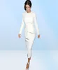 Autumn Winter Long Sleeve White O Neck Belted Plain Dress Office Formal Women Sexy BodyCon Bandage Elegant Party Slim Casual Dress5239799