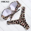 Bikini set Bandeau High Cut Solid Swimsuit Women Swimodear Sexy Push Up Kathing Suit Leopard 2023 240411