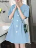 Party Dresses VONDA 2024 Fashion Women Shirt Dress Summer Short Sleeve Mini Sundress Casual Loose Solid Color V-Neck Female Vestidos Belted