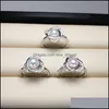 Sieradeninstellingen Pearl Ring 925 Sliver ringen DIY voor vrouwen meisje verstelbare maat statement mode drop levering dht62