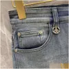 Kvinnors jeans högkvalitativa herrdesigner byxor män smal liten rak bomull casual denim byxor modea triangel logotyp brev gra dhsdb