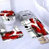 シャワーカーテン豪華な赤い花パターンファブリックバスルームカーテンセット非滑り止め敷物トイレのふたカバーマットカーペットセット家の装飾