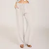 Pantalon féminin Femmes lin coton solide 2024 DrawString High Waist Harem pantalons décontractés pantalon de survêtement