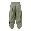 Men's Pants Solid Wide Leg For Man Lace Up Cropped Trousers Thin Streetwear Male Casual Holiday Beach Pockets Hombre