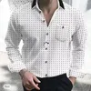 남성용 캐주얼 셔츠 셔츠 세련된 느슨한 파도 포인트 대형 조작 가능한 옷깃 버튼 긴 소매 비즈니스 의류