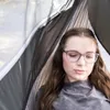 Camp Furniture Nylon Hammock With Attached Bug Net 1 Person Dark Gray And Black Open Size 115" L X 59" W