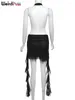 Swobodne sukienki dziwne cipki sexy See Through Dress Woman Metal Belt Nieregularne falbany Tassel bez pleców kantar o północy przyjęcie urodzinowe