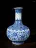 Vases Jingdezhen Blue And White Porcelain Hand-painted Ceramic Living Room Entrance Ornaments Entangled Lotus Vase Home Decor