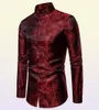 FAKE SILK PAISLEY TUXEDO SHIRTS Autumn Streetwear långärmad herrskjortor Stand Collar Office Shirt Men Big and Tall Size XXL9679808