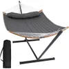 Portable Hammock with Stand Included, Double Hammock with Curved Spreader Bar, Dark Gray