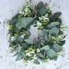 Decorative Flowers 12inch Green Eucalyptus Wreath Round Artificial Farmhouse For Wedding Decoration Door Wall Window Decor