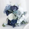 Fleurs de mariage bouquets de mariée élégants bleu marine avec vert blanc 24 32cm accessoires