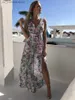 Abiti sexy urbani Y2K Stampa di fiori vintage Astetici abiti lunghi Donne 2023 Summer Cottagecore Beachwear Sfled Slve Casual Holiday Dress 1 T240415