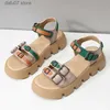 Sandals Roman sandals for women in spring 2024 new fashionable color blocking one line buckle sponge cake thick soled H240412