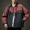 Mens Denim Coats High Street Red Plaid Jackets for Men Design Spliced Casual Loose Patchwork Youth Hip Hop Y2k Jeans Tops 240408