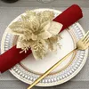 Świąteczne uchwyty na serwetki Święta Sztuczna brokat Kwiat Pine Berry Berry Bluckle Wedding Nowy rok imprezowy stół kuchenny wystrój