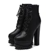 Moda Women Boots góticos Amarre as botas de tornozelo Punk Shoes Ultra Ultra High Heel Bootie Block Block Salto Tamanho 34395947607