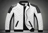 Designer jacket men039s stand collar PU leather jacket coat black and white color matching large size motorcycle leather3293011