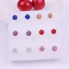 Stud Earrings 6pairs/set 6/8mm Rhinestone Ball Beads Set For Women Red Blue White Crystal Brincos Wedding Party Jewelry Kit