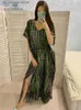 Grundläggande casual klänningar 2023 Bohemian tryckt V-Neck Batwing Slve Side Split Loose Dress for Women kläder Plus Size Beachwear Maxi Dresses Q1218 1 T240415