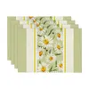 Table Mats 4PCS Spring Green Flowers Running Chrysanthemum Western Placemat Linen Printed Heat Woven Chargers For Dinner Plates