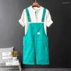 Мужские джинсы Y2K Fancy Color Bib Shorts Complys Canual Summer Plus Size Supenders Breches Khaki Black Green