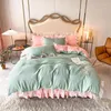 Ensembles de literie Luxury Broidered Soft Brossed Washed Princess Set Lace Ruffles Quilt / Dowvet Cover Lit Jirt ou Linet Withers