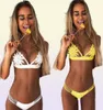 Sexy vrouwen zomer zwemkleding bikini set bh tie side gstring thong strand driehoek hol uit pak zwempak baden dames039S2220764