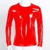 Men's T Shirts Fashion Mens Wetlook Shiny PVC T-shirt Faux Leather Long Sleeve Pullover Shirt Tops Nightclub Style Hip Hop Casual Tees S-7XL