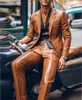 Men Suit Slim Fit Blazer Pants 2Pcs Set Contrast Trim Notch Lapel PU Leather Jacket Male Business Casual Prom Moto style 240412