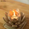 Titulares de velas Noolim Made Wood Lotus Holder Meditação Flor Buda Candlestick Bar Party Party Decoração em casa