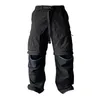 Pantalon pour hommes patchwork techwear poche de jambe détachable large cargaison lâche droite pour hommes
