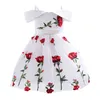 Girls Dresses Children Princess Rose Embroidered Mesh Dress Flower Printed Vest Skirts Performance Skirt Satin Toddler Youth Dot One-piece Dress size v5KB#