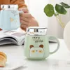 Muggar Creative Ceramic Cup Girl Cute Cartoon Animal Mirror Coffee Mug With Lid Home Breakfast Milk Christmas Gift