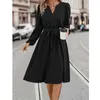 Abiti casual Slim 2024 Abito autunnale per donne Spettate lunghe con pizzo lungo la festa in fitta Oscita da ginocchio Elegante Office Business Lady L010