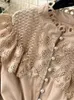 Casual Dresses Luxury Elegant Lace Patchwork Maxi Dress For Women 2024 Collection Solid Lantern Sashes Sleeve Long Shirt Summer 4D019
