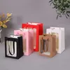 Envoltura de regalo 12pc Kraft Paper Sdales Bolsa de mango con ventanas Carry Carry Bouquet Flores Bodas Bolsas de cumpleaños Bolsas