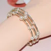 Brangle mode 3 rangs Gold Silver plaqué Crystal Bracelet Ladies Imitation Pearl Multi-couche Bling Jewelry Wedding Gift