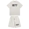 Foggg Arder Fogg Summer Short Sheeved Double Thread ESS Letter Flocking Printing High Street Casual Men and Women Losse T Shirt Shorts Set 01