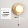 Wandlamp Creatieve Apanezen Natuurlijke stenen Crème Windtrekkingsschakelaar Ronde Lichten voor woonkamer Bedroom Bedside Hallway SCONCES