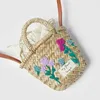 Zomer mini schattige mand voor kinderen en dames handgemaakte geweven tas geborduurd handheld crossbody gras geweven tas 240412